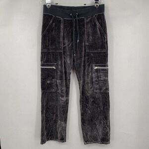 Vtg GAP Velvet Cargo Pants Womens M Charcoal Grey 2003 Y2K Zipper Pockets Lounge